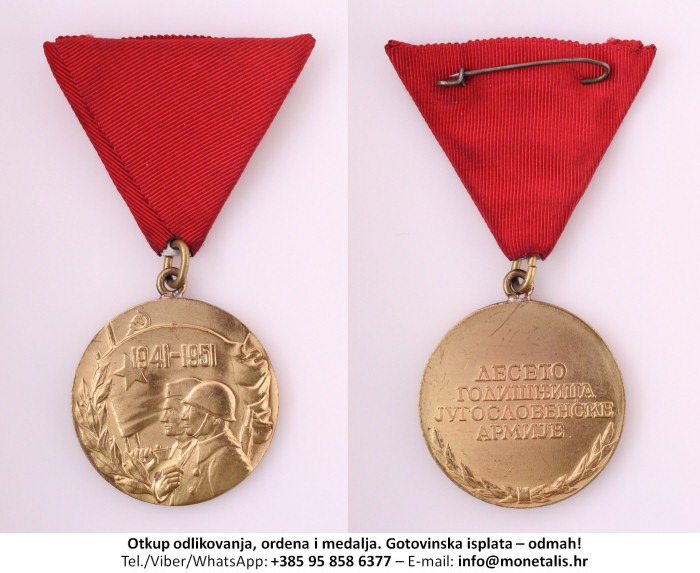Otkupljujemo odlikovanje Medalja za 10 godina Jugoslavenske narodne armije - 095 858 6377